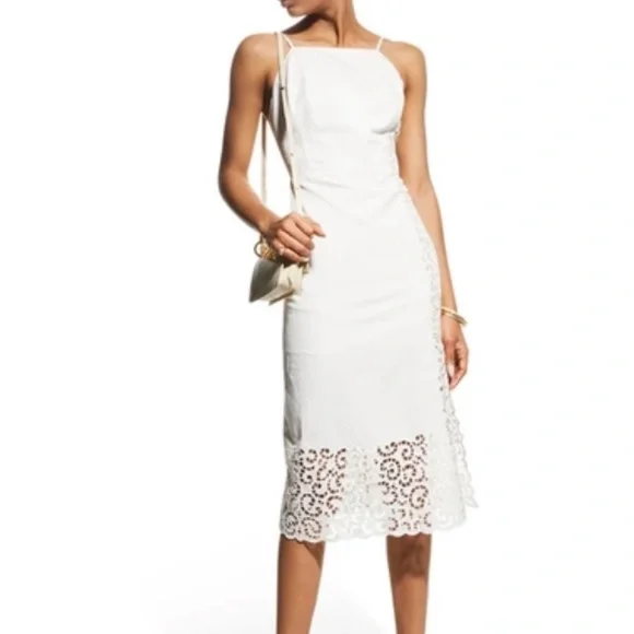 Rebecca Taylor Dresses | Rebecca Taylor Agnes Embroidery Linen Lace Calf Midi White Dress Sz 10 | Color: White | Size: 10 | Clairefs's Closet